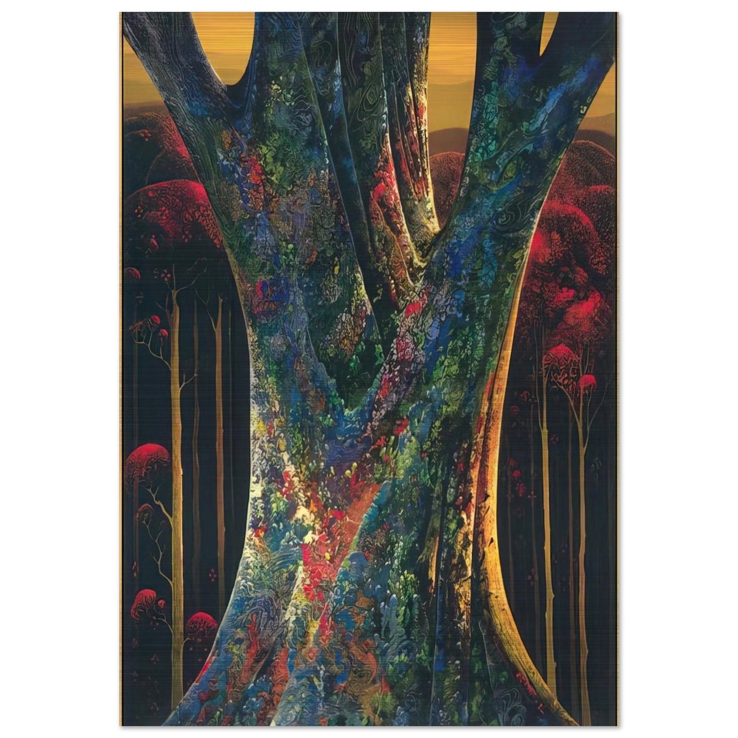 Majestic Tree - Eyvind Earle Brushed Aluminum Print - 70x100 cm / 28x40 inches | Eyvind Earle Aluminum Print | Eyvind Earle Prints